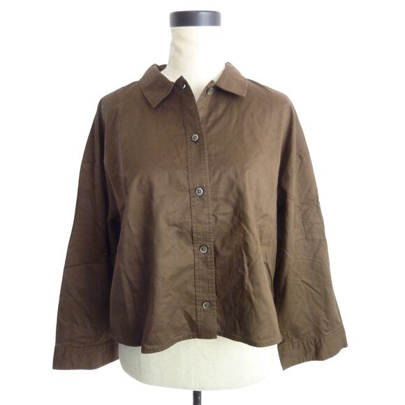 Everlane Tops - NWT Everlane Long Sleeve Button Down Cotton Crop PJ Shirt XS in Brown